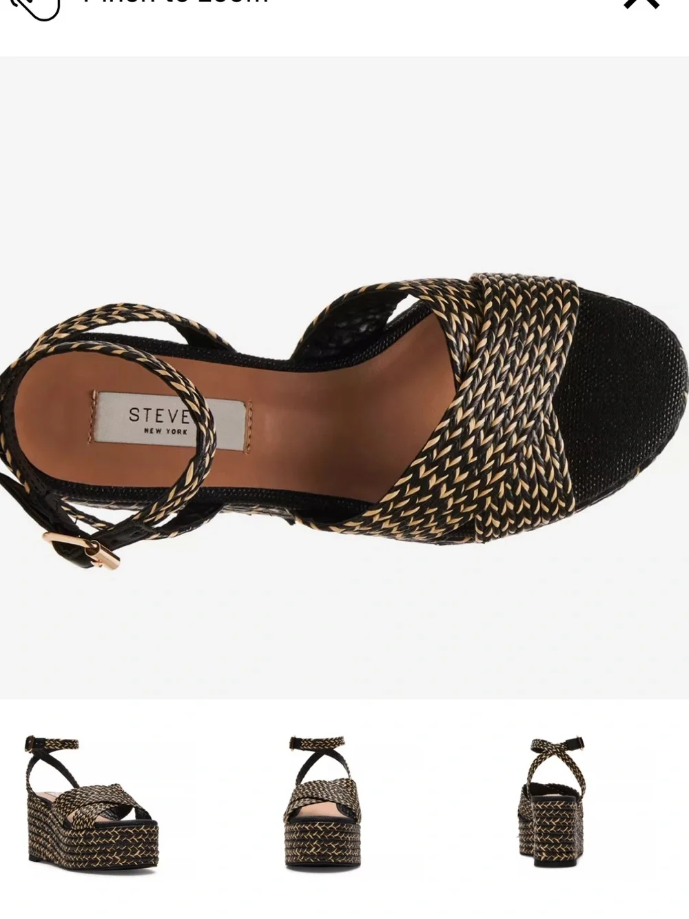 Steven women woven Black Natural tan Platform Sandals strappy resort 8.5 summer